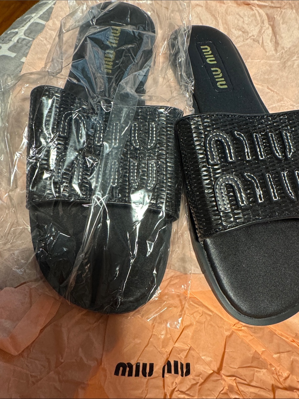 Designer inspired  Black Embossed Logo Slide Sandals size 42